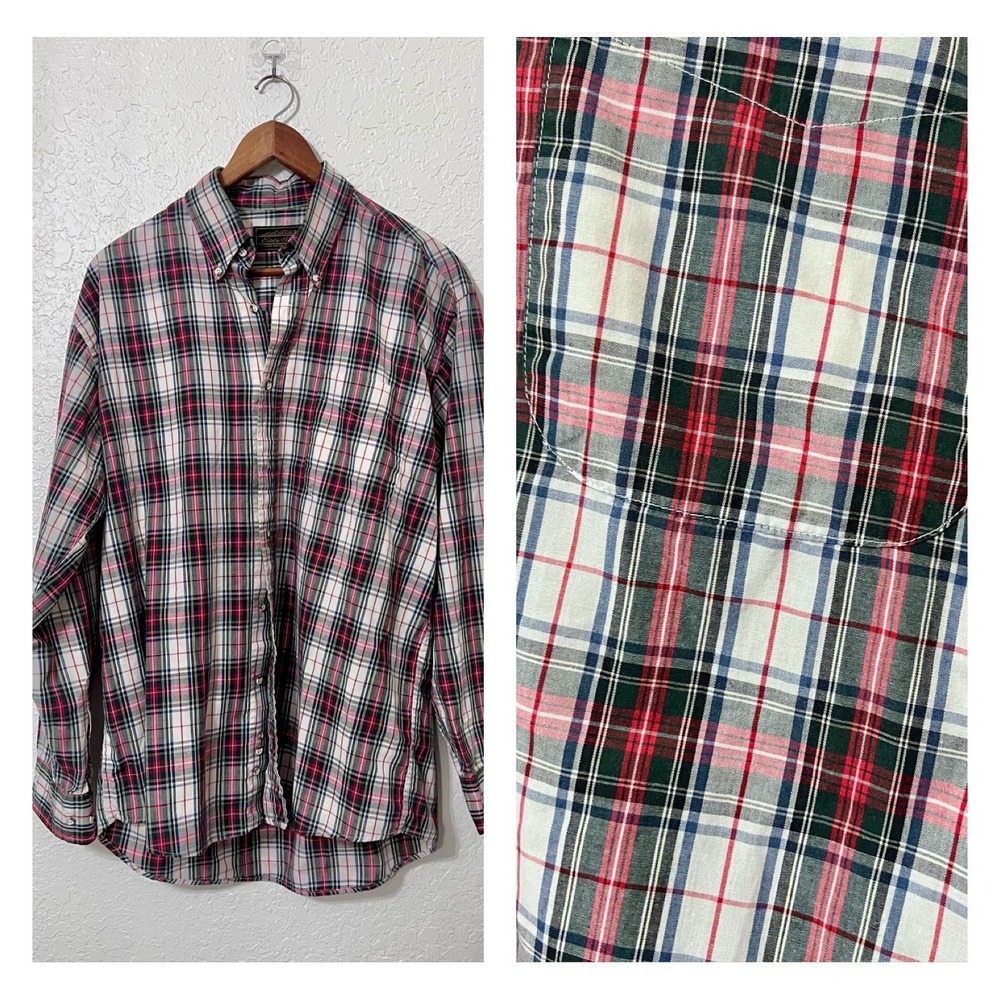 Eddie Bauer‎ Mens Plaid Button Down Long Sleeve Shirt LG Cotton Blend  Outdoors